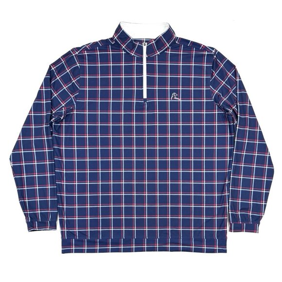 Rhoback Mens Q-Zip Pullover Performance Sz XL Plaid USA Flag Golf Athleisure - Picture 2 of 11